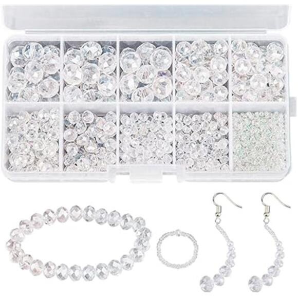 900+ Pieces Crystal Beads Kit, Rondelle Faceted Glass Beads AB Crystal - Picture 7 of 7